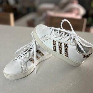 Adidas Girls White and Leopard Sneakers